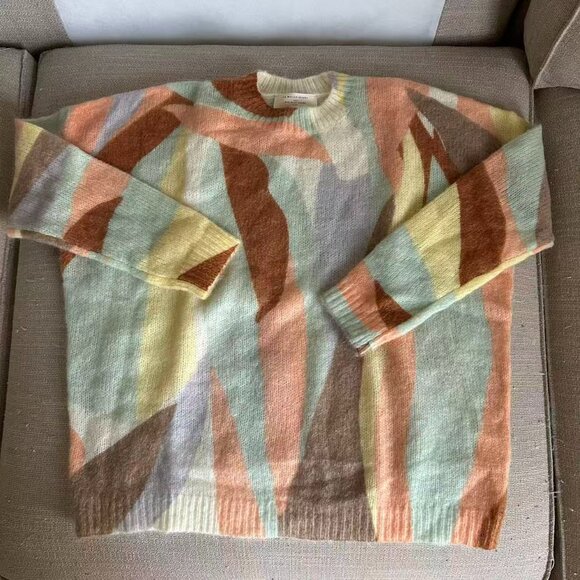 Sezane Amicie Jumper XS/S/M Leaves Print Kid mohair French Knit Sweater Soft - Picture 5 of 9